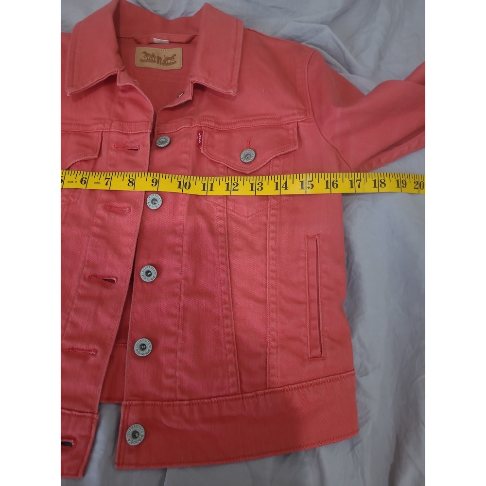 Levi Women SZ  XS Faded Red Trucker Jean Jacket Boho Cowgirl Coastal‎ Casual - Picture 7 of 12
